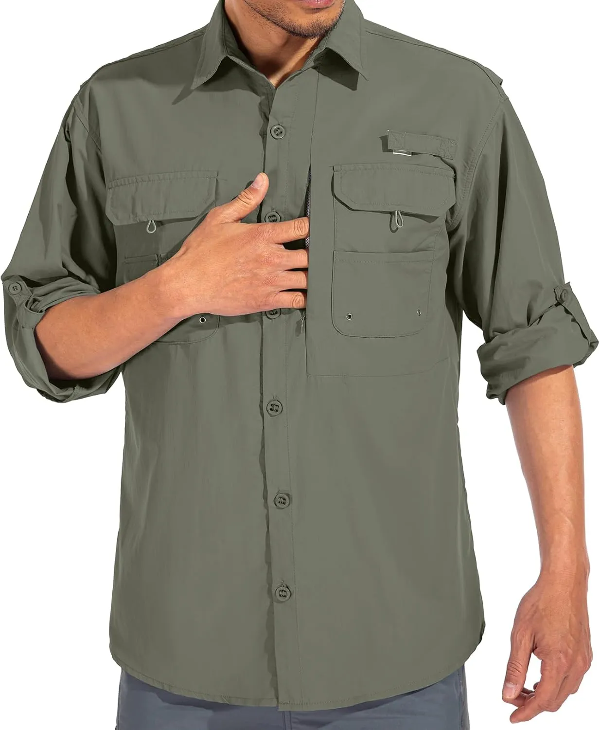 linlon Mens Safari Shirts Long Sleeve UV Protection Hiking Fishing UPF 50  Quick Dry Cooling Camping Travel Shirts