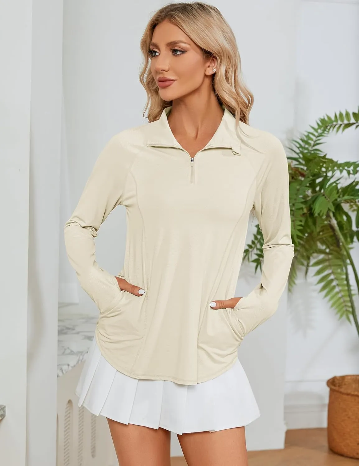 LOMON Women Long Sleeve Shirts Sun Protection 1/4 Zip Summer Quick Dry Hiking Shirts Quarter Zip Pullover for Women