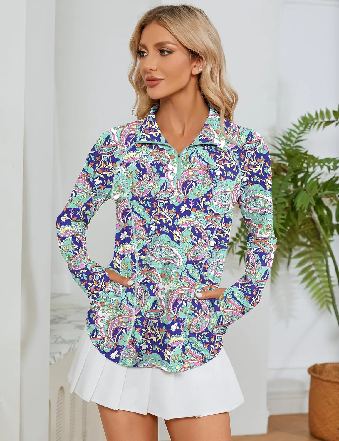 LOMON Women Long Sleeve Shirts Sun Protection 1/4 Zip Summer Quick Dry Hiking Shirts Quarter Zip Pullover for Women