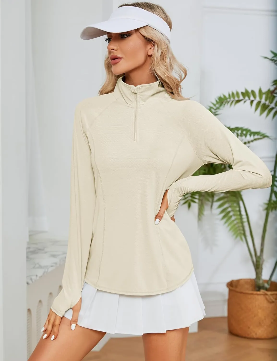 LOMON Women Long Sleeve Shirts Sun Protection 1/4 Zip Summer Quick Dry Hiking Shirts Quarter Zip Pullover for Women