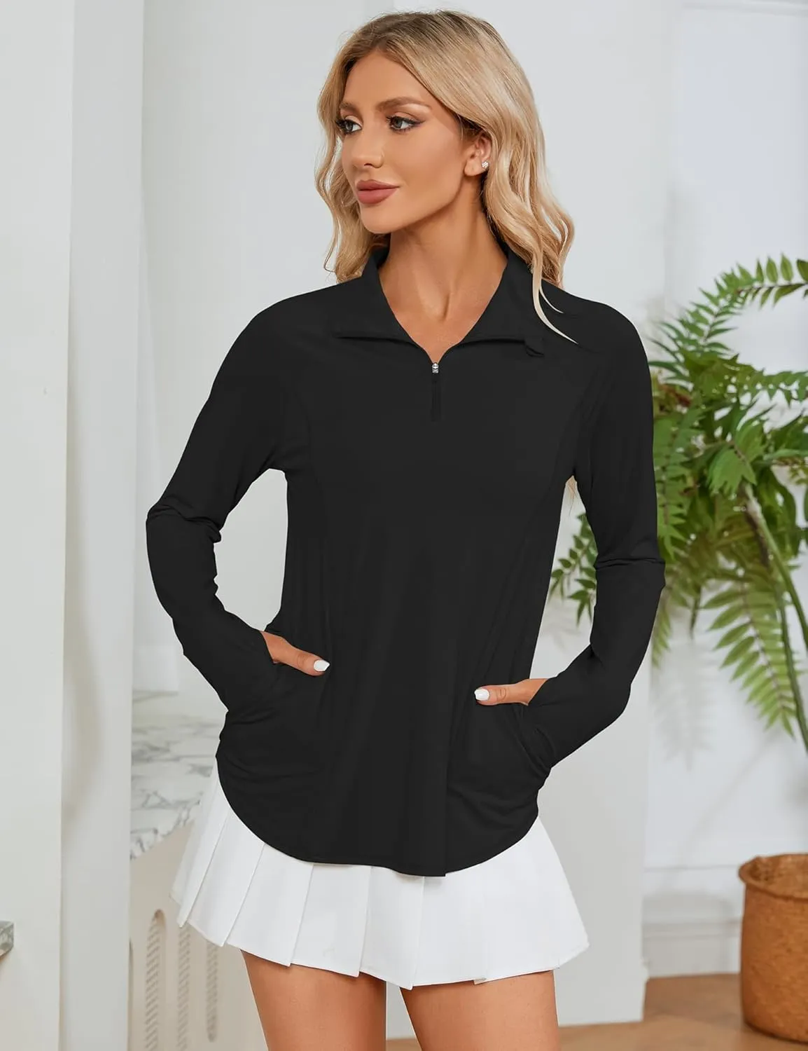 LOMON Women Long Sleeve Shirts Sun Protection 1/4 Zip Summer Quick Dry Hiking Shirts Quarter Zip Pullover for Women