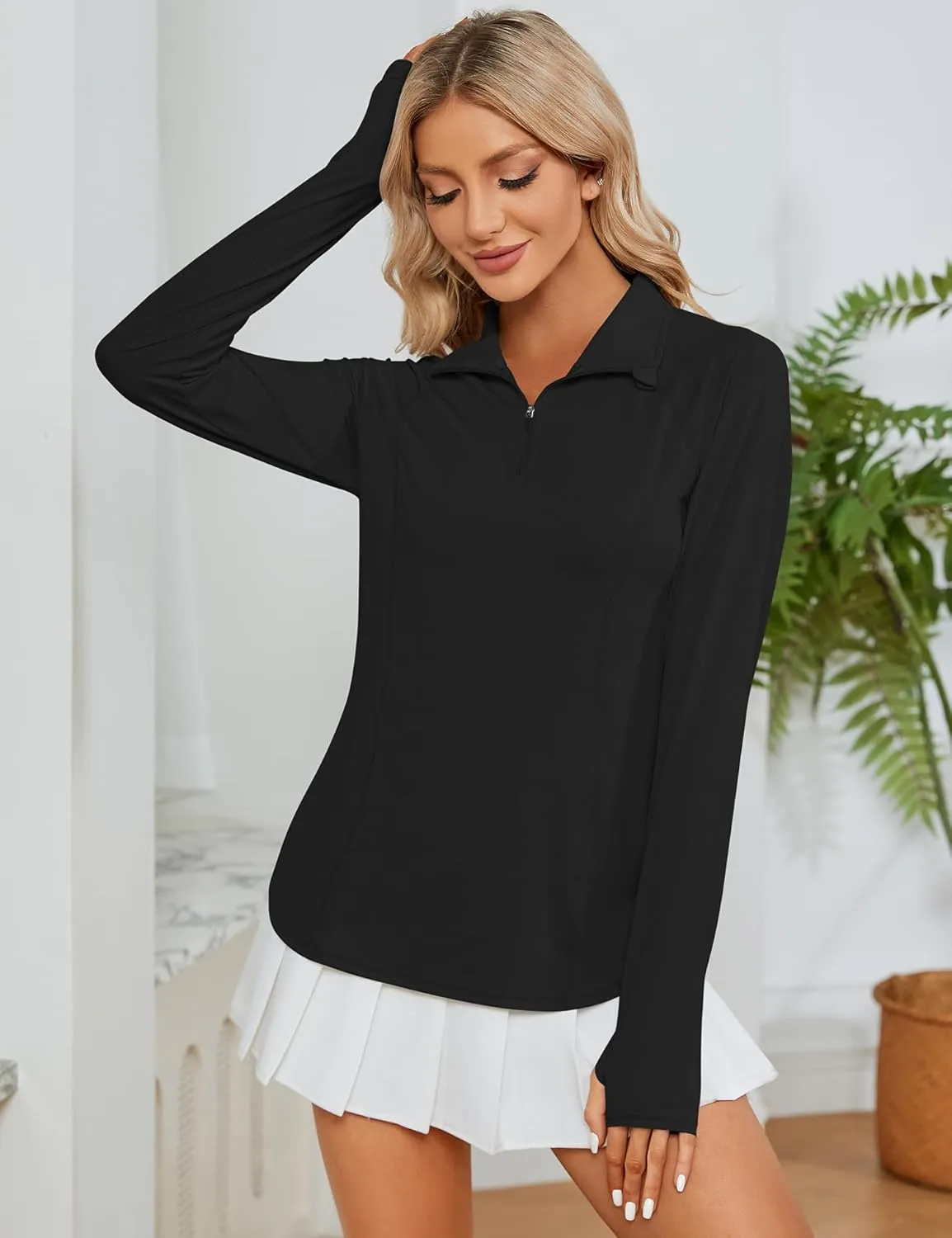LOMON Women Long Sleeve Shirts Sun Protection 1/4 Zip Summer Quick Dry Hiking Shirts Quarter Zip Pullover for Women