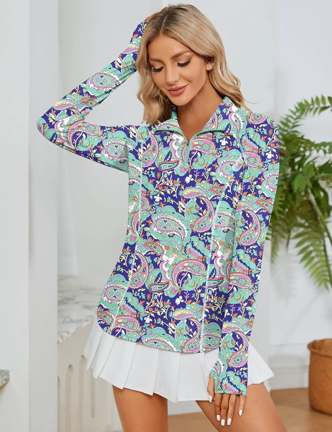 LOMON Women Long Sleeve Shirts Sun Protection 1/4 Zip Summer Quick Dry Hiking Shirts Quarter Zip Pullover for Women