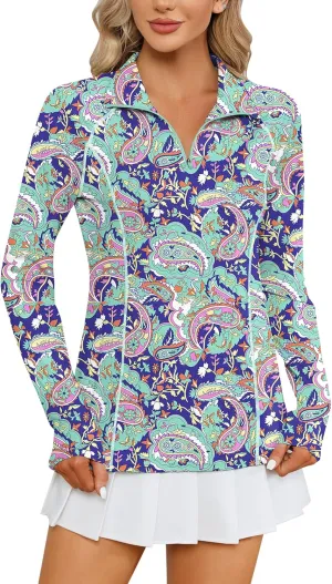 LOMON Women Long Sleeve Shirts Sun Protection 1/4 Zip Summer Quick Dry Hiking Shirts Quarter Zip Pullover for Women