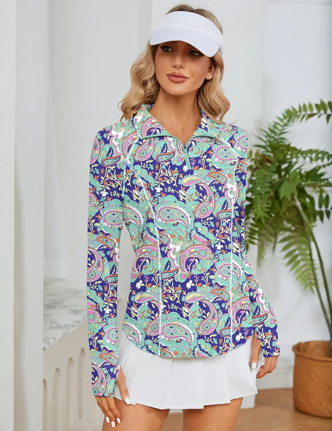 LOMON Women Long Sleeve Shirts Sun Protection 1/4 Zip Summer Quick Dry Hiking Shirts Quarter Zip Pullover for Women