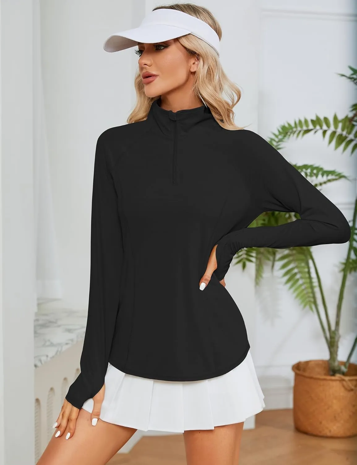 LOMON Women Long Sleeve Shirts Sun Protection 1/4 Zip Summer Quick Dry Hiking Shirts Quarter Zip Pullover for Women