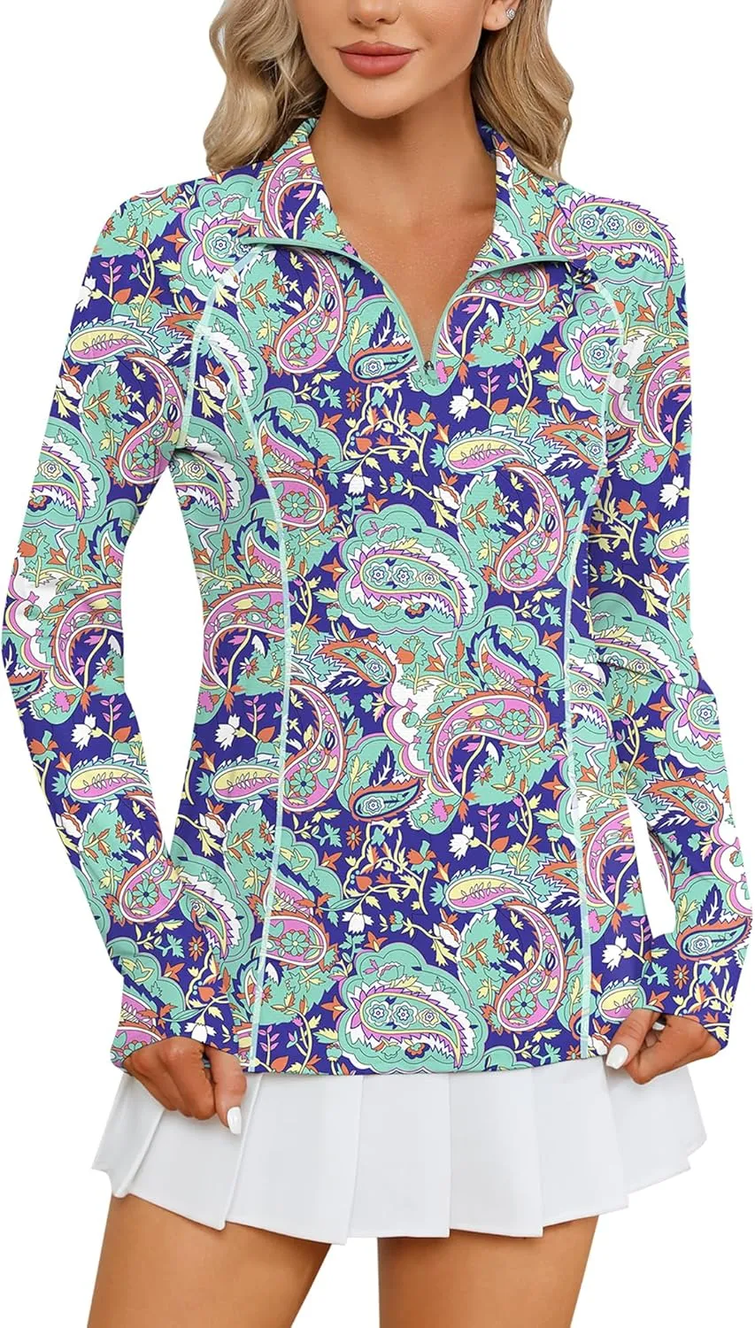 LOMON Women Long Sleeve Shirts Sun Protection 1/4 Zip Summer Quick Dry Hiking Shirts Quarter Zip Pullover for Women