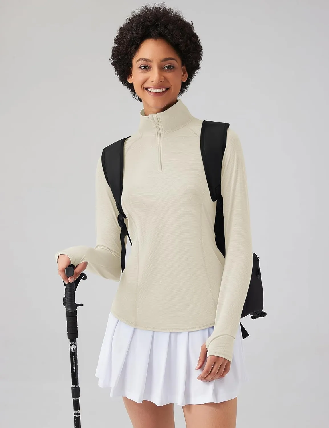 LOMON Women Long Sleeve Shirts Sun Protection 1/4 Zip Summer Quick Dry Hiking Shirts Quarter Zip Pullover for Women