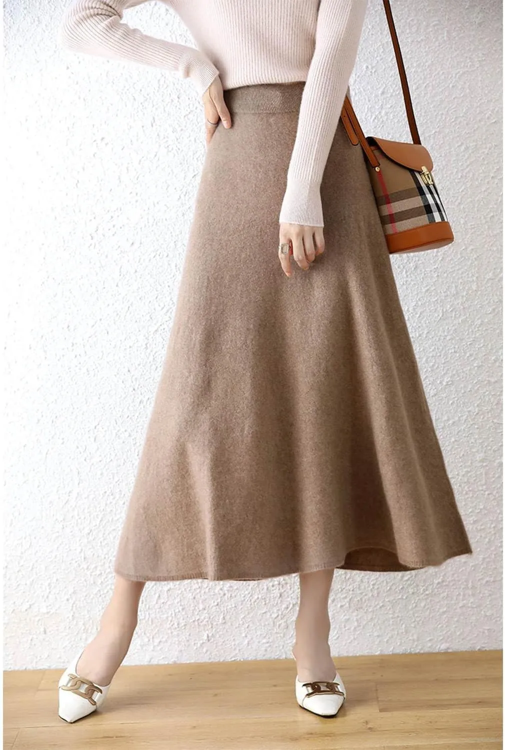 Long Skirt Women's Fall Winter 100% Merino Wool Knitted Skirt Ribbed Elastic Solid Warm Sweater Skirts