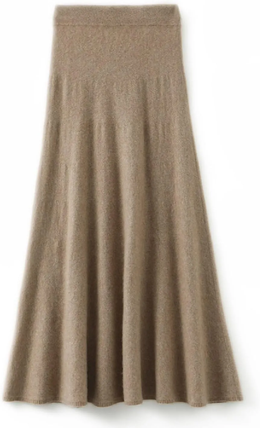 Long Skirt Women's Fall Winter 100% Merino Wool Knitted Skirt Ribbed Elastic Solid Warm Sweater Skirts
