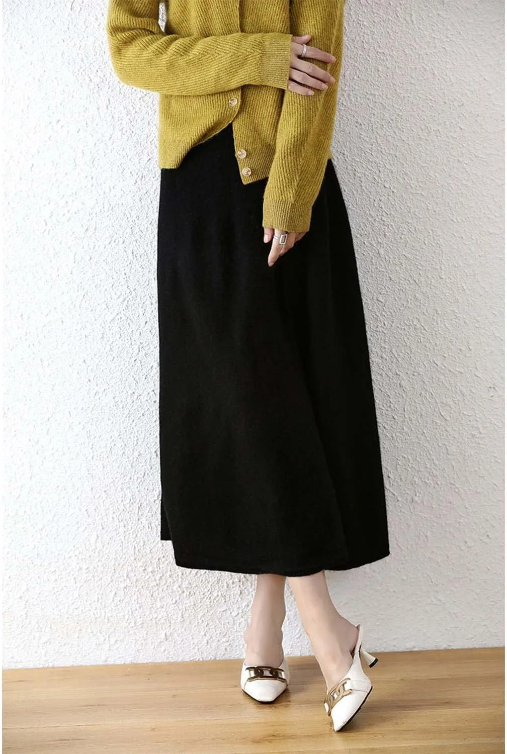 Long Skirt Women's Fall Winter 100% Merino Wool Knitted Skirt Ribbed Elastic Solid Warm Sweater Skirts