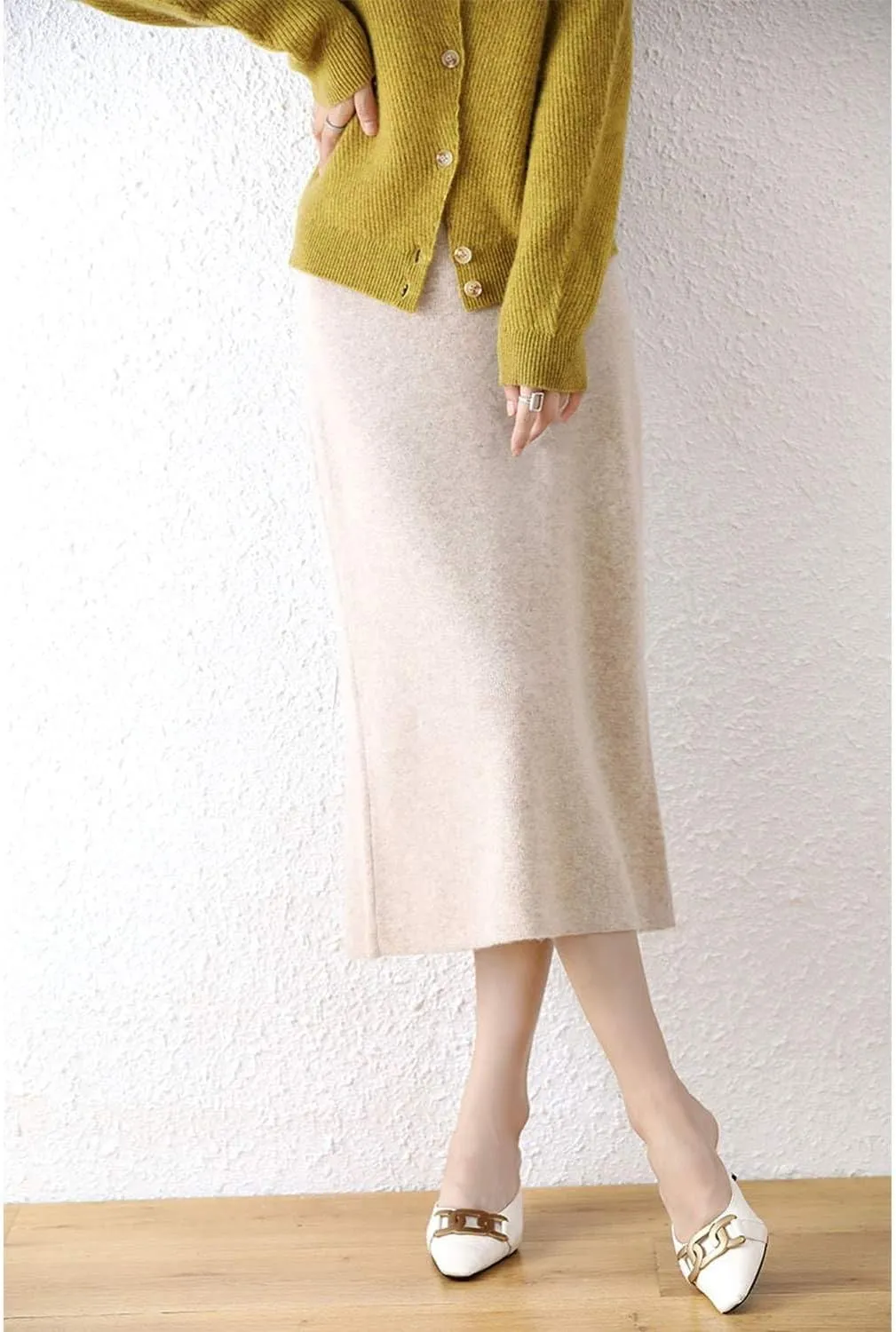 Long Skirt Women's Fall Winter 100% Merino Wool Knitted Skirt Ribbed Elastic Warm Sweater Skirts
