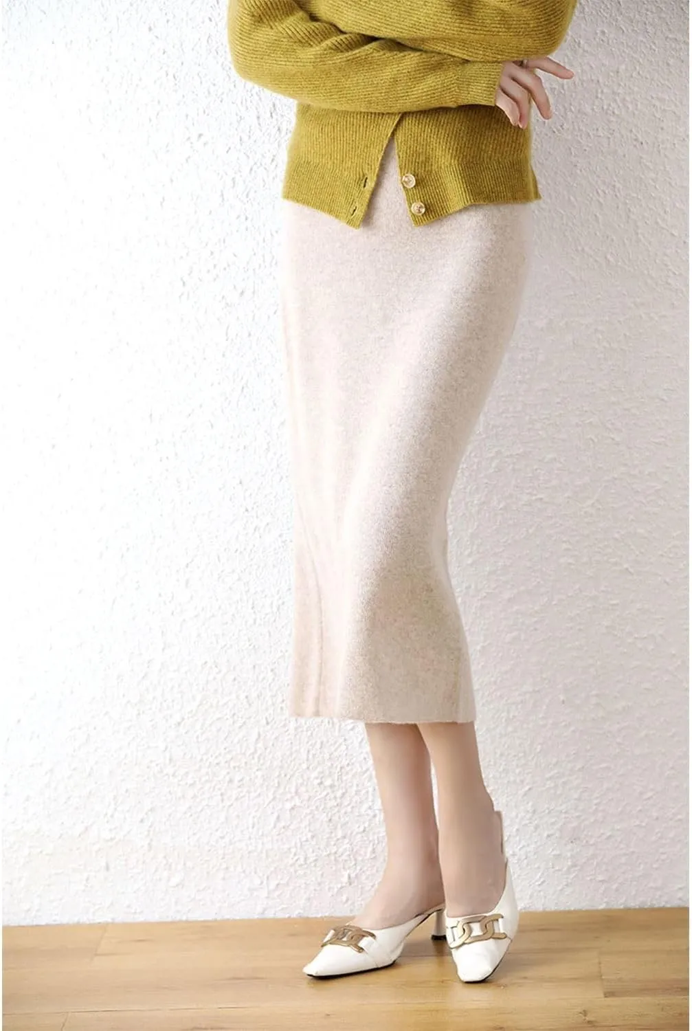 Long Skirt Women's Fall Winter 100% Merino Wool Knitted Skirt Ribbed Elastic Warm Sweater Skirts