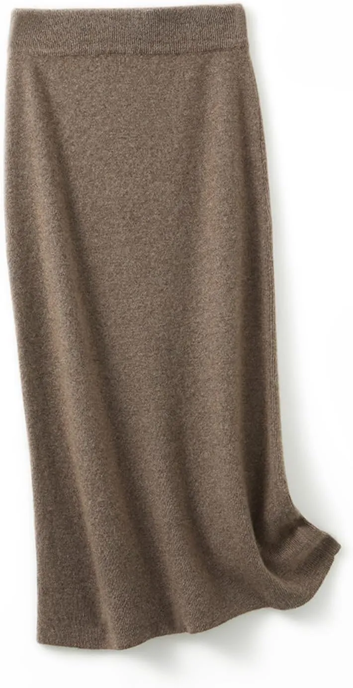 Long Skirt Women's Fall Winter 100% Merino Wool Knitted Skirt Ribbed Elastic Warm Sweater Skirts