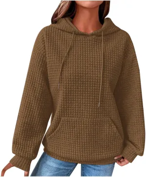 LRMQS Hoodies for Women Trendy Fall Fashion 2024 Waffle Knit Drawstring Pullover Sweatshirts Loose Fit Casual Cute Clothes