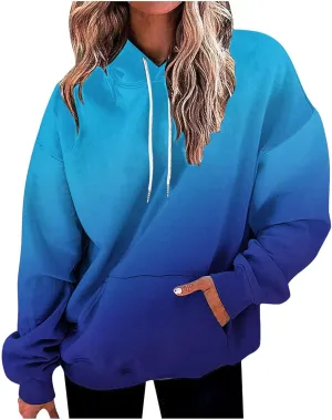 LRMQS Womens Fall Fashion 2024 Trendy Oversized Hoodie Sweatshirts Gradient Color Casual Drawstring Hoodies Pullover Clothes