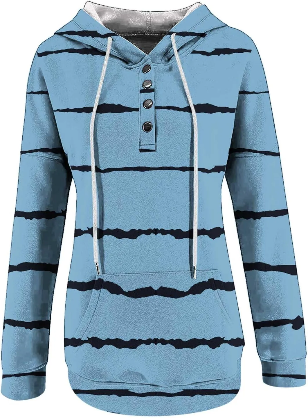 LRMQS Womens Hoodies Pullover Trendy Button Drawstring Hooded Striped Sweatshirt Loose Fit Fall Fashion 2024 Casual Pullover