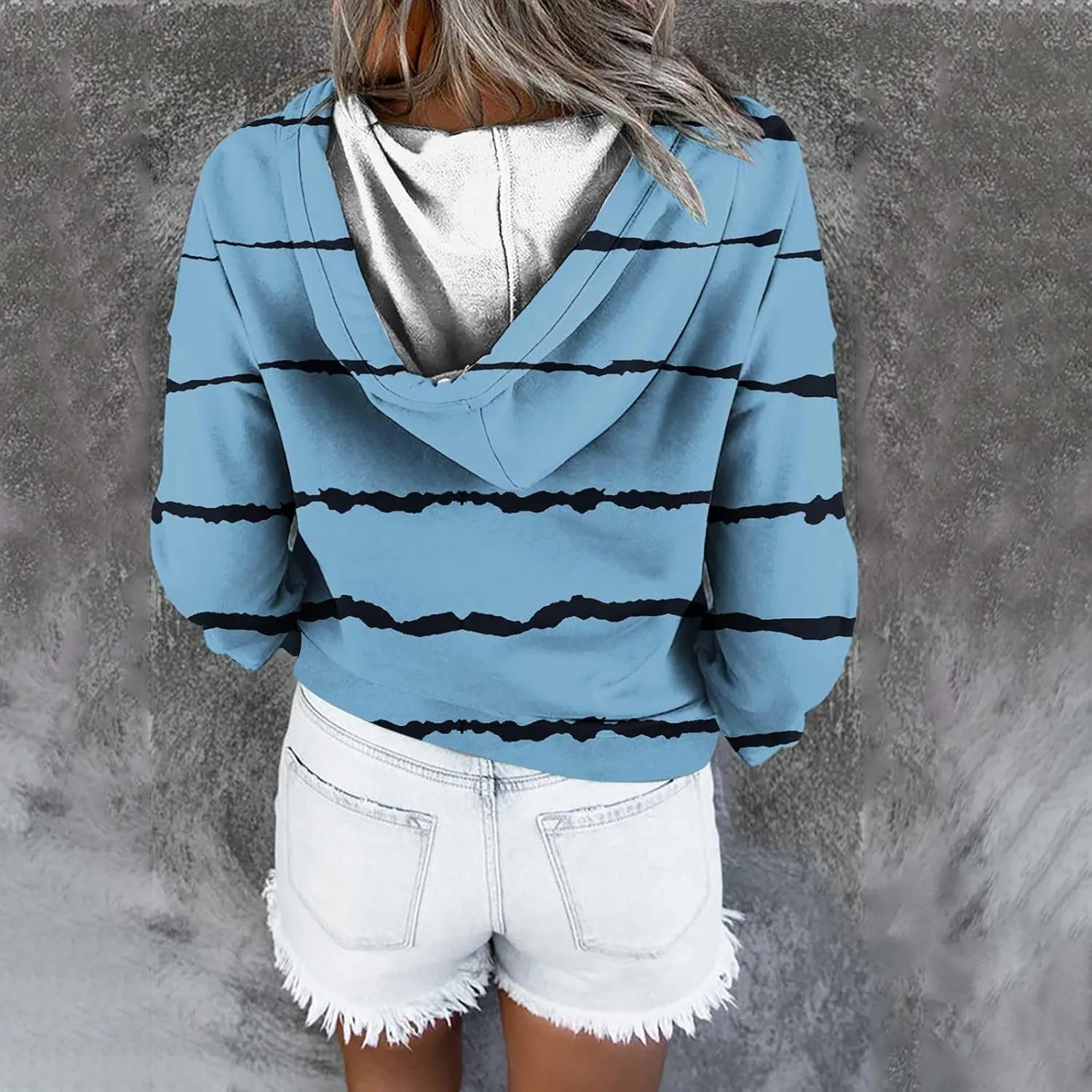 LRMQS Womens Hoodies Pullover Trendy Button Drawstring Hooded Striped Sweatshirt Loose Fit Fall Fashion 2024 Casual Pullover
