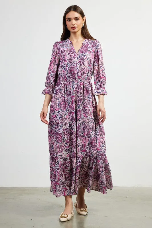 LS Jacquard Floral Maxi- Purple