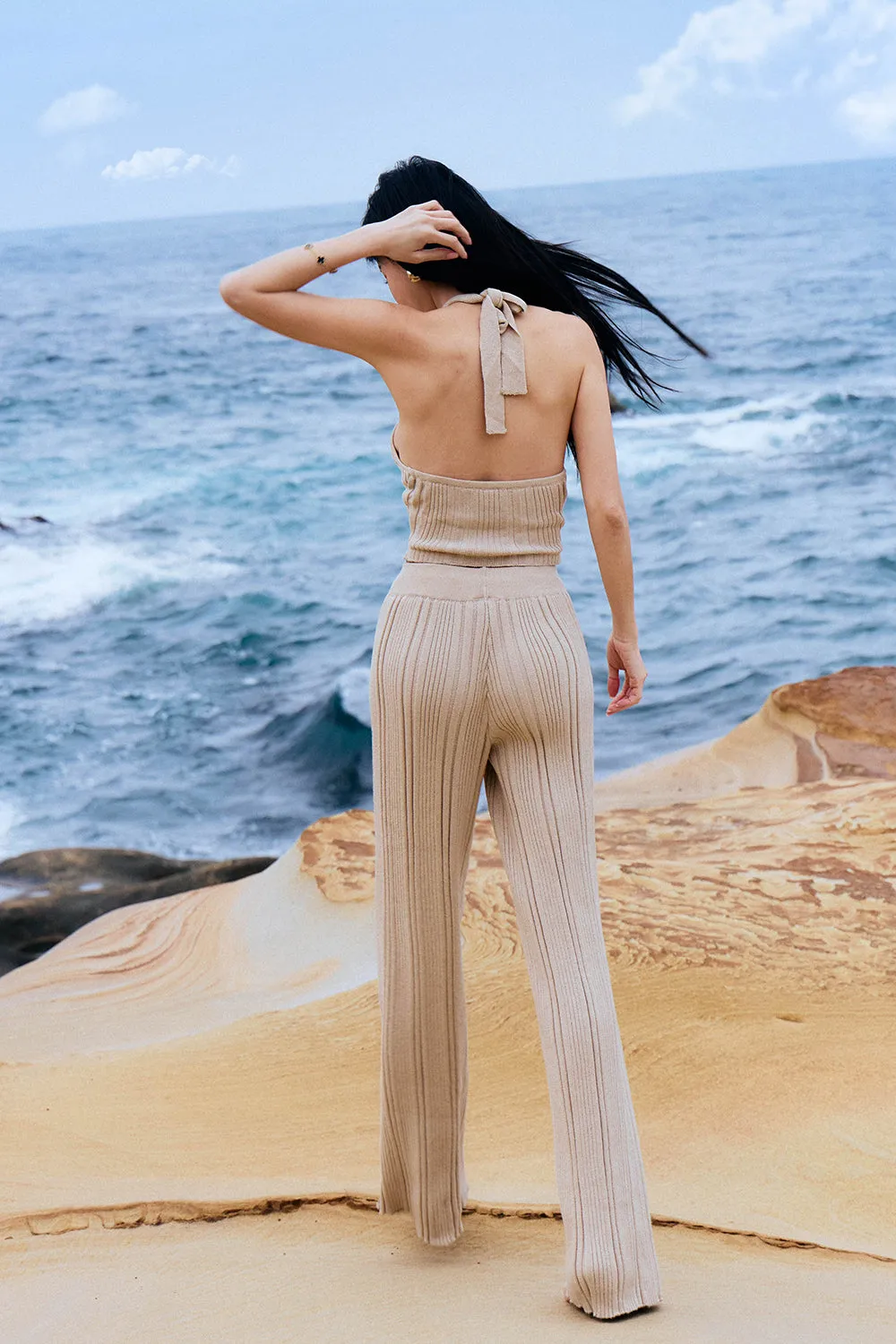 輕氧針織抽繩長褲<br>WIDE RIBBED KNIT PANTS