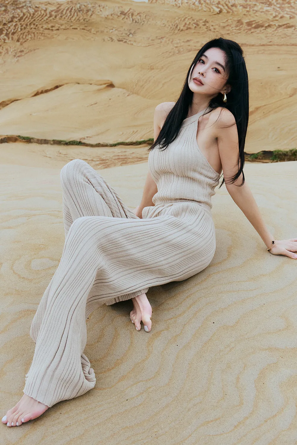 輕氧針織抽繩長褲<br>WIDE RIBBED KNIT PANTS