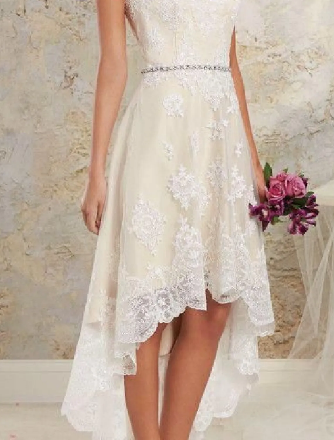 Luolandi Bridal Shower Little White Dresses Boho Wedding Dresses A-Line Sweetheart Regular Straps Asymmetrical Lace Bridal Gowns With Lace