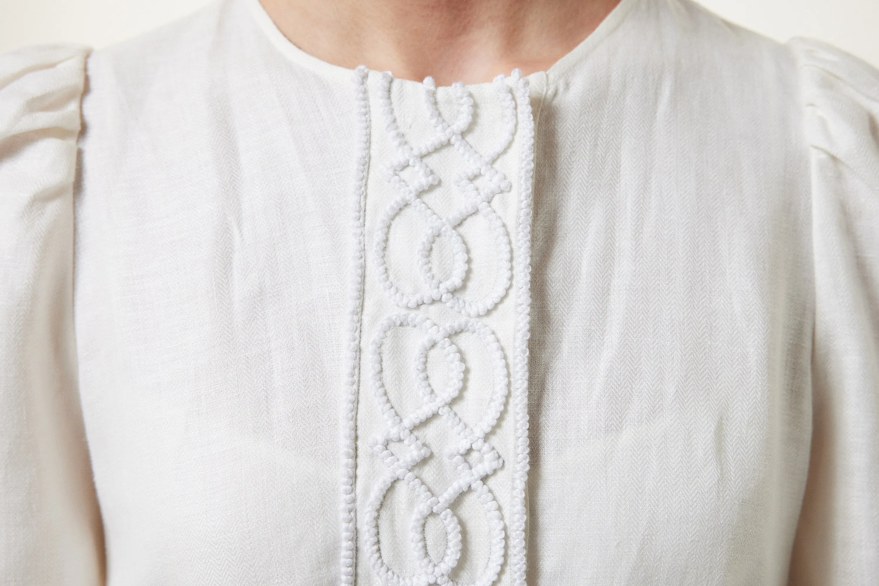 Machka Embroidered Linen Midi Dress Ecru