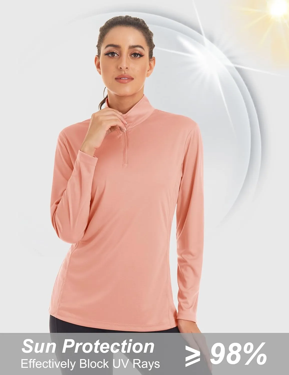MAGCOMSEN Women's Shirts Long Sleeve 1/4 Zip UPF50  UV Sun Protection Quick Dry Workout Hiking Athletic Shirts Rash Guard