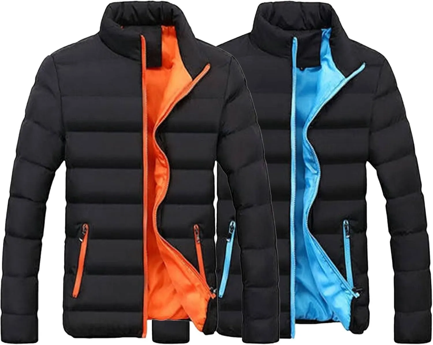 Maiyifu-GJ Men Winter Down Coat Jacket Lightweight Warm Thicken Padded Outerwear Stand Collar Ski Hiking Travel Warm Overcoat