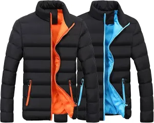 Maiyifu-GJ Men Winter Down Coat Jacket Lightweight Warm Thicken Padded Outerwear Stand Collar Ski Hiking Travel Warm Overcoat