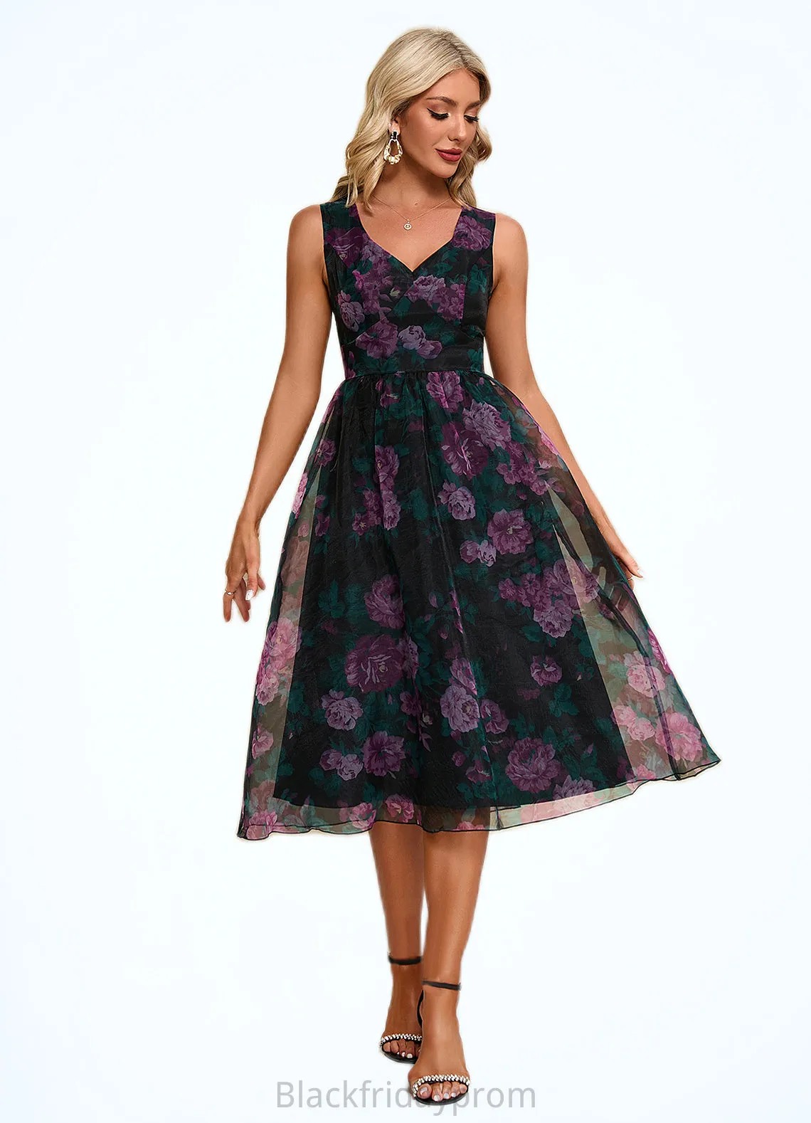 Mavis Floral Print Sweetheart Elegant A-line Organza Midi Dresses BF2P0022454