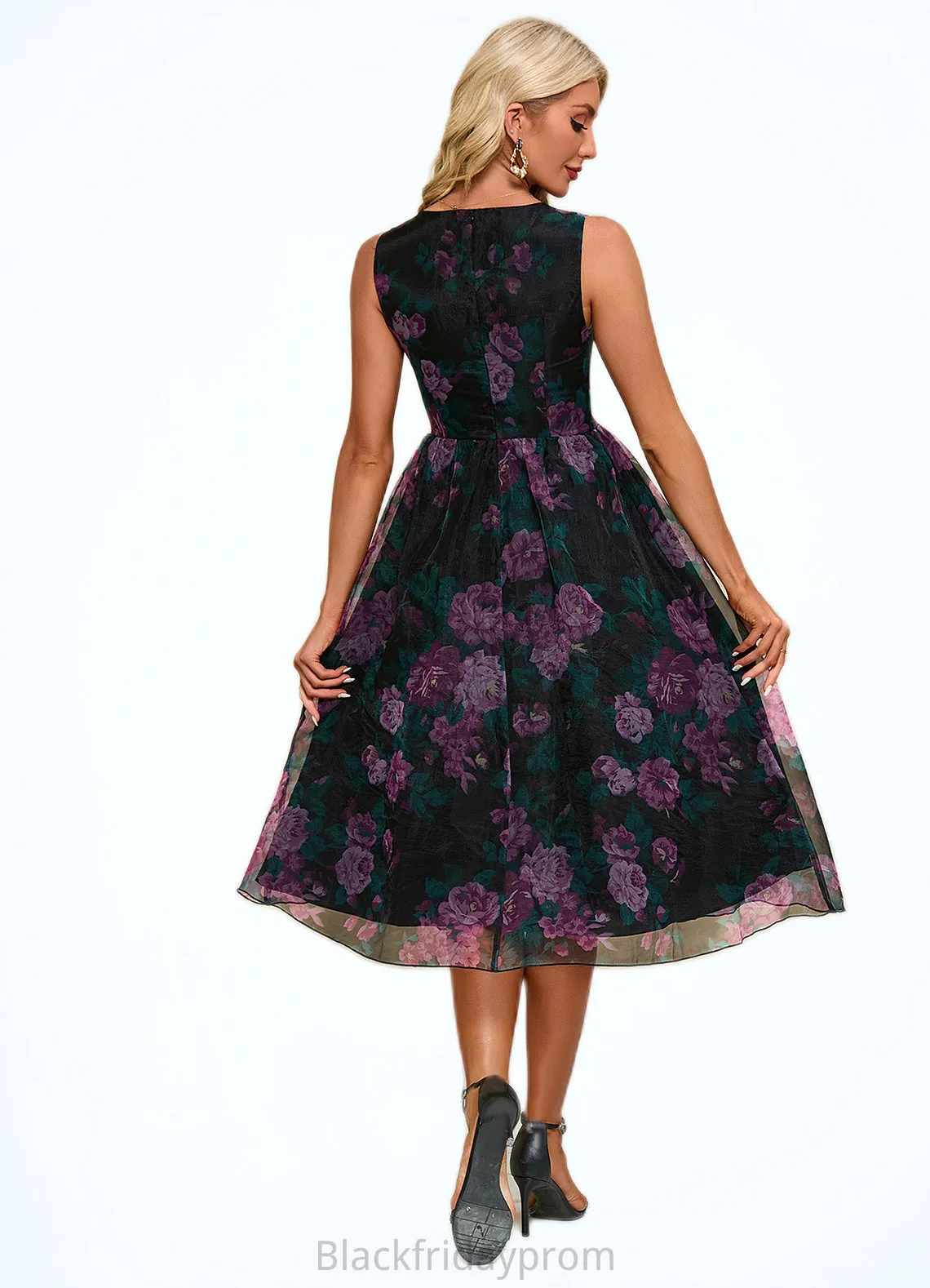 Mavis Floral Print Sweetheart Elegant A-line Organza Midi Dresses BF2P0022454