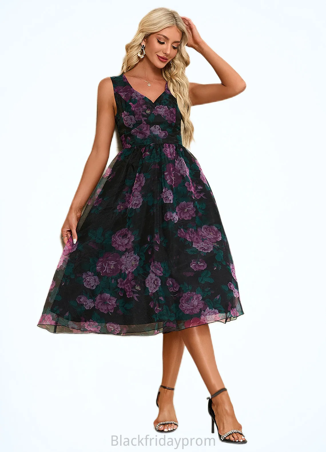 Mavis Floral Print Sweetheart Elegant A-line Organza Midi Dresses BF2P0022454