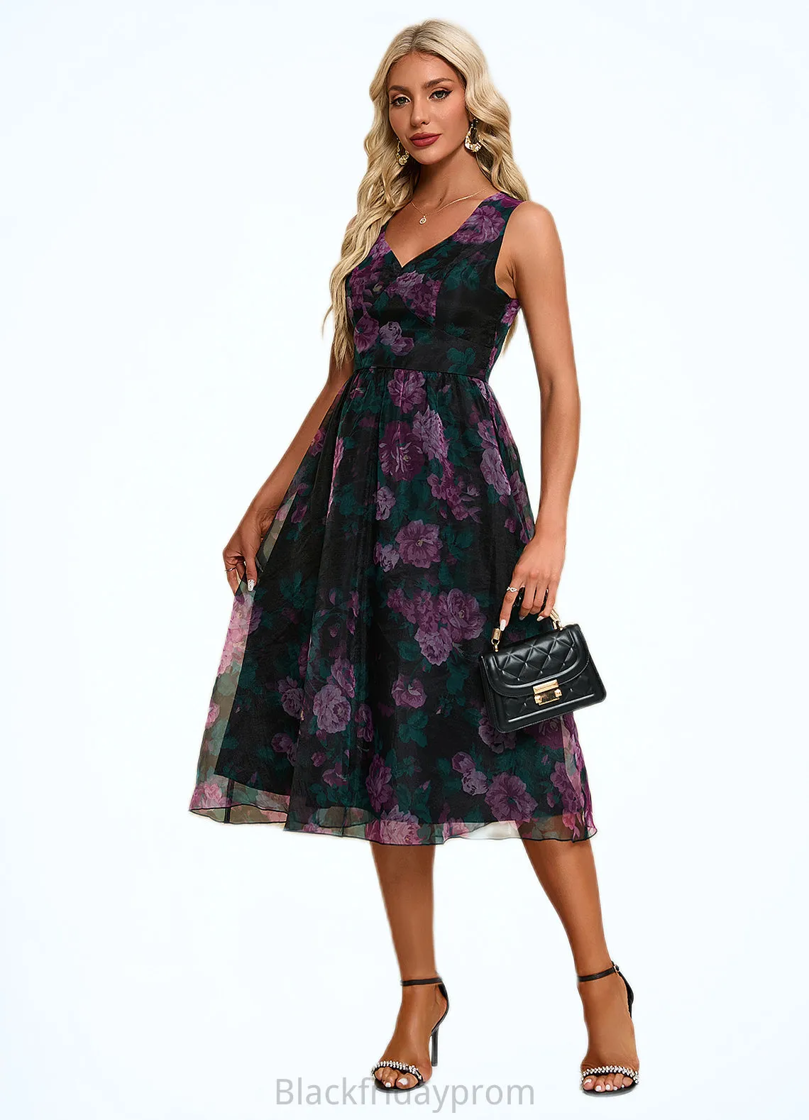 Mavis Floral Print Sweetheart Elegant A-line Organza Midi Dresses BF2P0022454