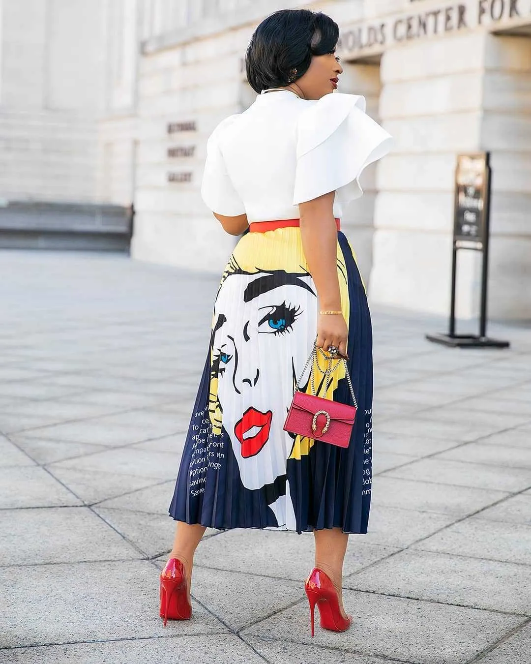 MB FASHION Graphic Print Pleated Midi Skirt with High Waist 685