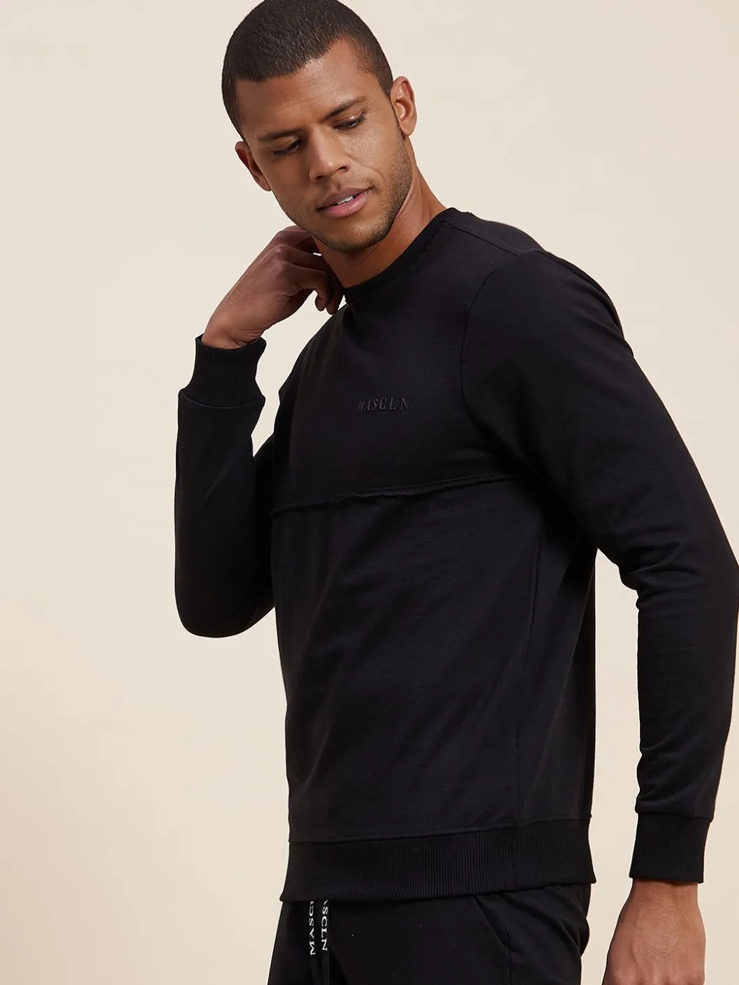Men Black Mascln Puff Print Sweatshirt