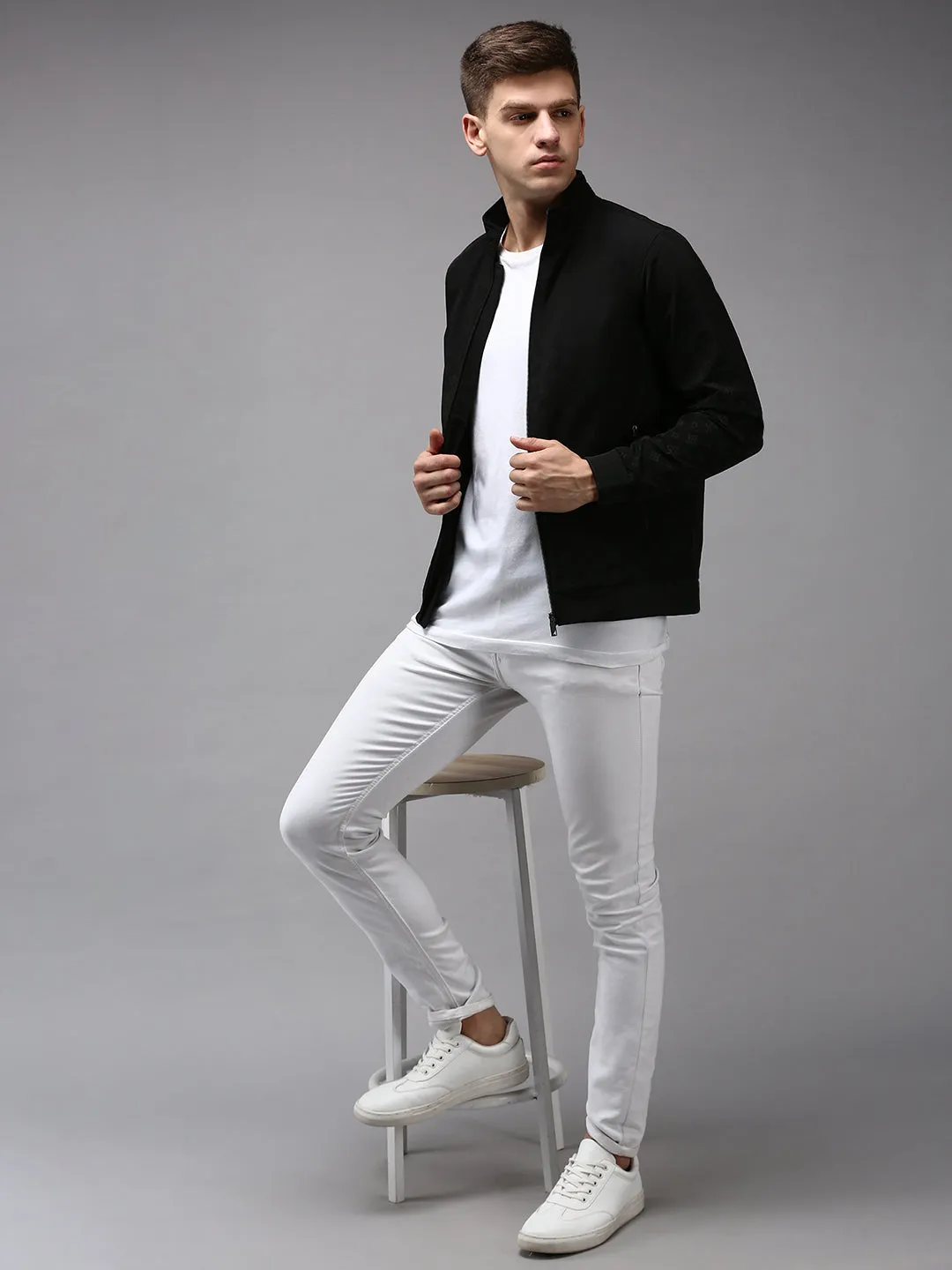 Men Black Water Resistant Bomber Jacket