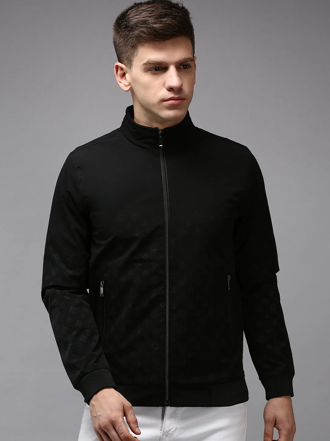 Men Black Water Resistant Bomber Jacket