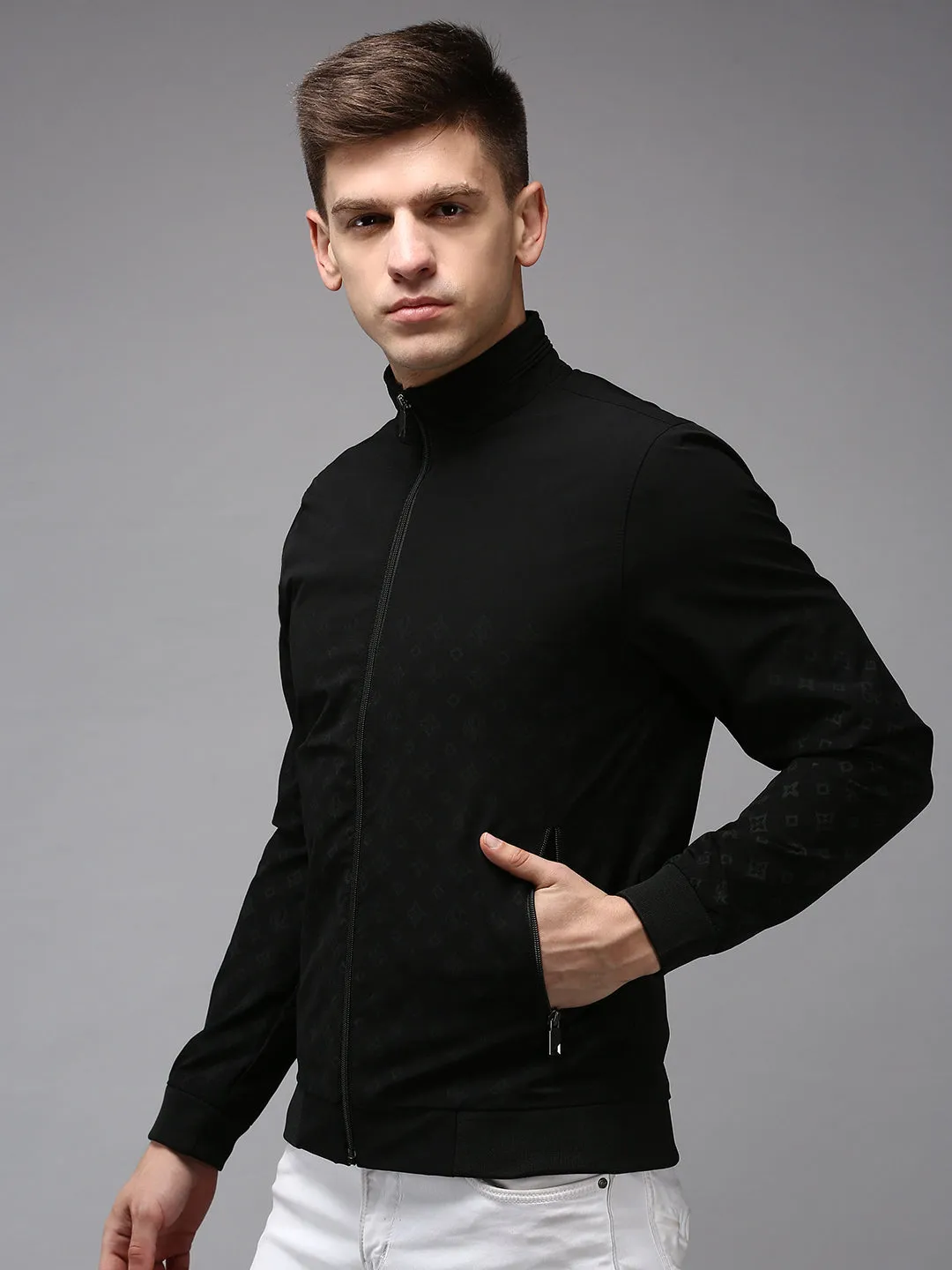 Men Black Water Resistant Bomber Jacket