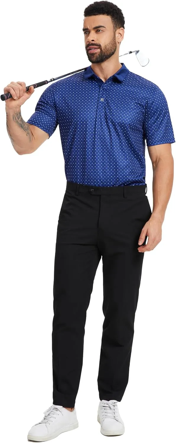Men Golf Polo Shirts Short Sleeve Casual Print Dry Fit Moisture Wicking Performance Collared Golf Shirts for Men