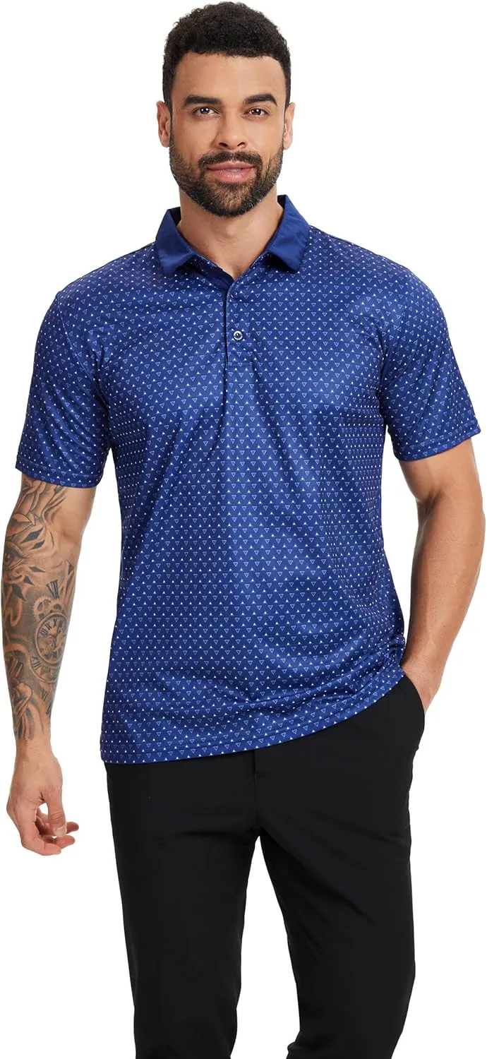 Men Golf Polo Shirts Short Sleeve Casual Print Dry Fit Moisture Wicking Performance Collared Golf Shirts for Men