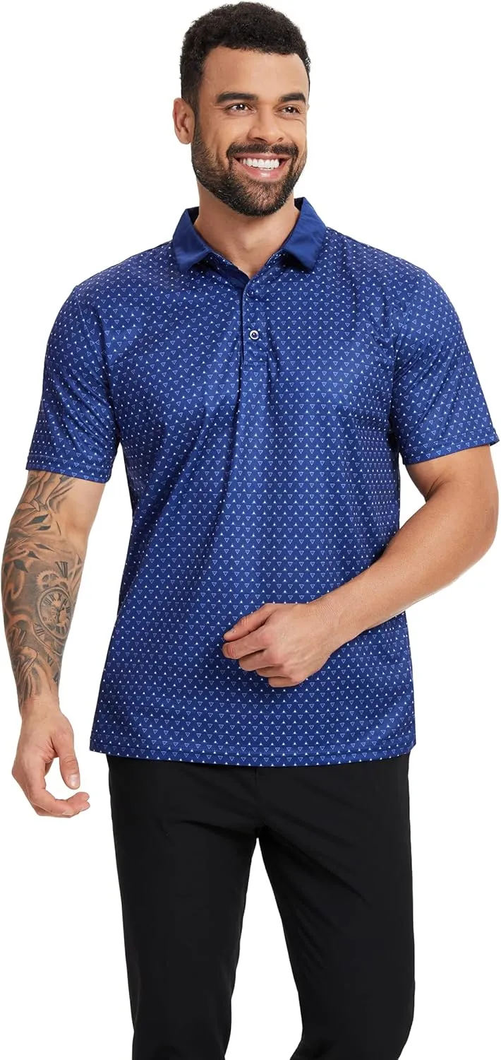 Men Golf Polo Shirts Short Sleeve Casual Print Dry Fit Moisture Wicking Performance Collared Golf Shirts for Men