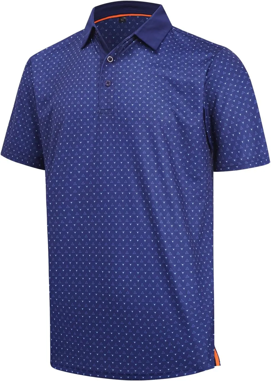 Men Golf Polo Shirts Short Sleeve Casual Print Dry Fit Moisture Wicking Performance Collared Golf Shirts for Men