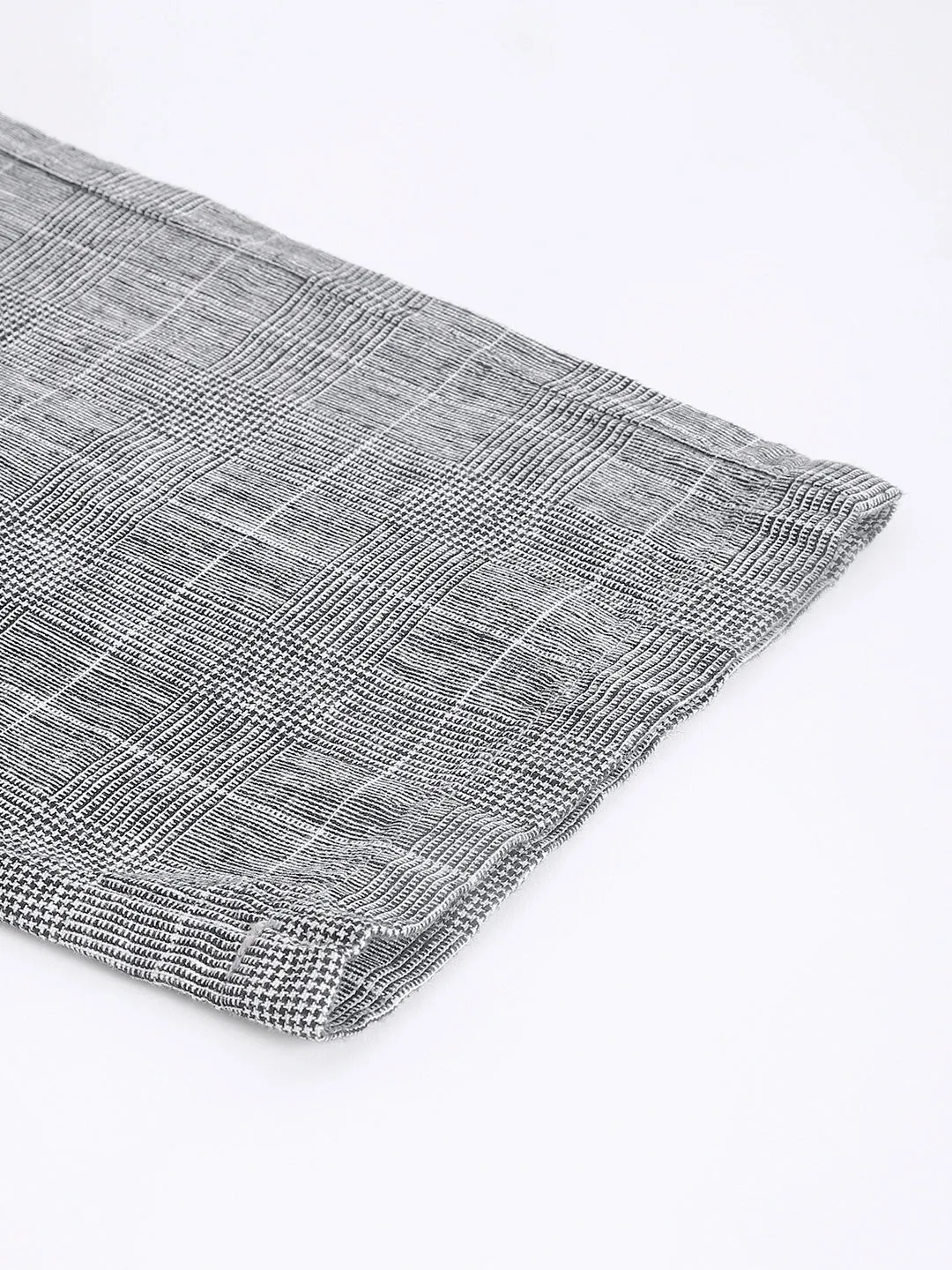 Men Grey Slim Fit Solid Checked Casual Trouser