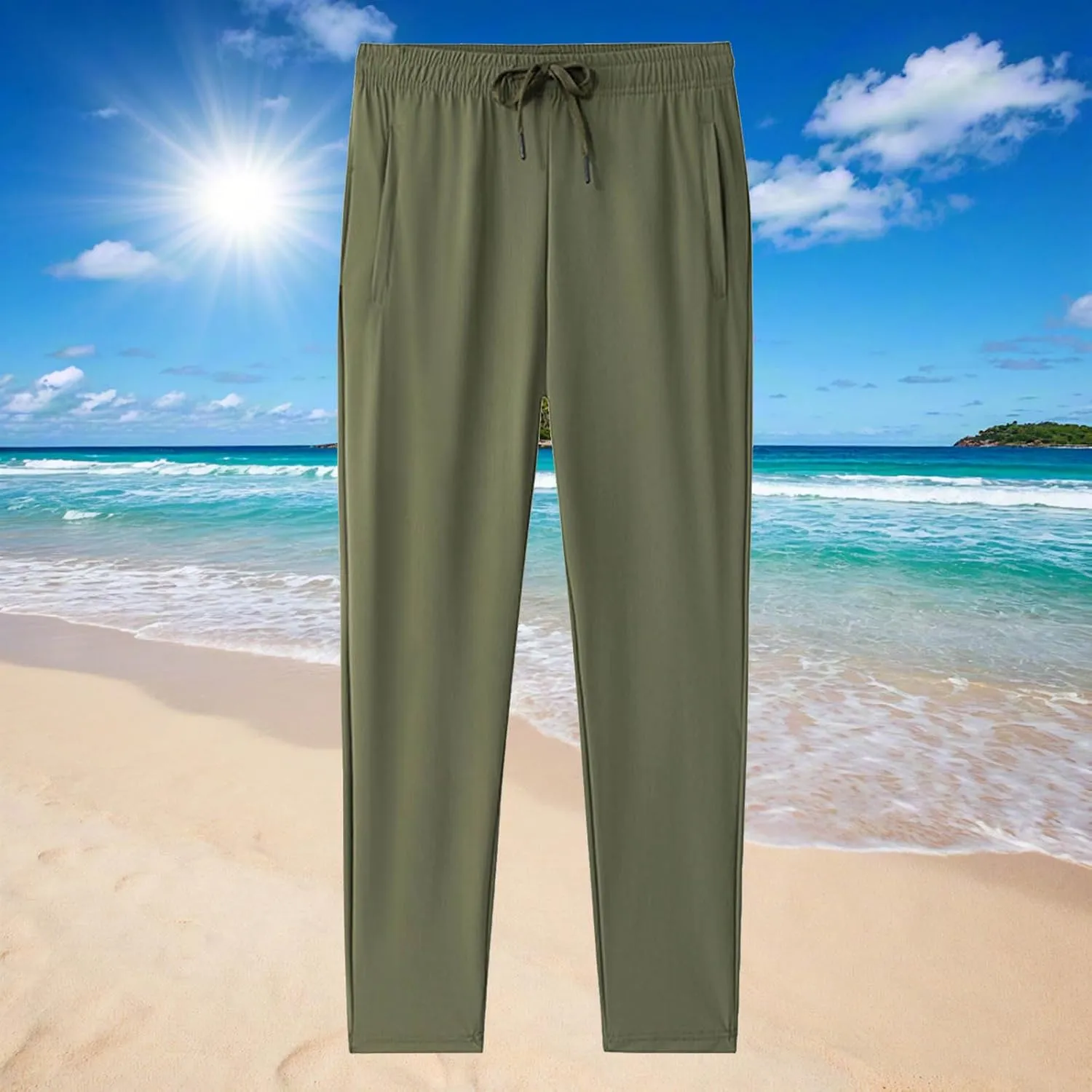 Men Ice Silk Fitness Running Stretch Yoga Pants Soft Elastic Waist Comfy Sweatpants Summer Quick-Drying Pants