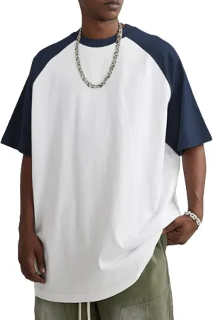Men Oversized Vintage Tshirt Raglan Short Sleeve T Shirts Color Block Baggy Cotton Tees Grunge Shirt Tops Streetwear