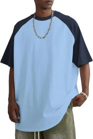 Men Oversized Vintage Tshirt Raglan Short Sleeve T Shirts Color Block Baggy Cotton Tees Grunge Shirt Tops Streetwear