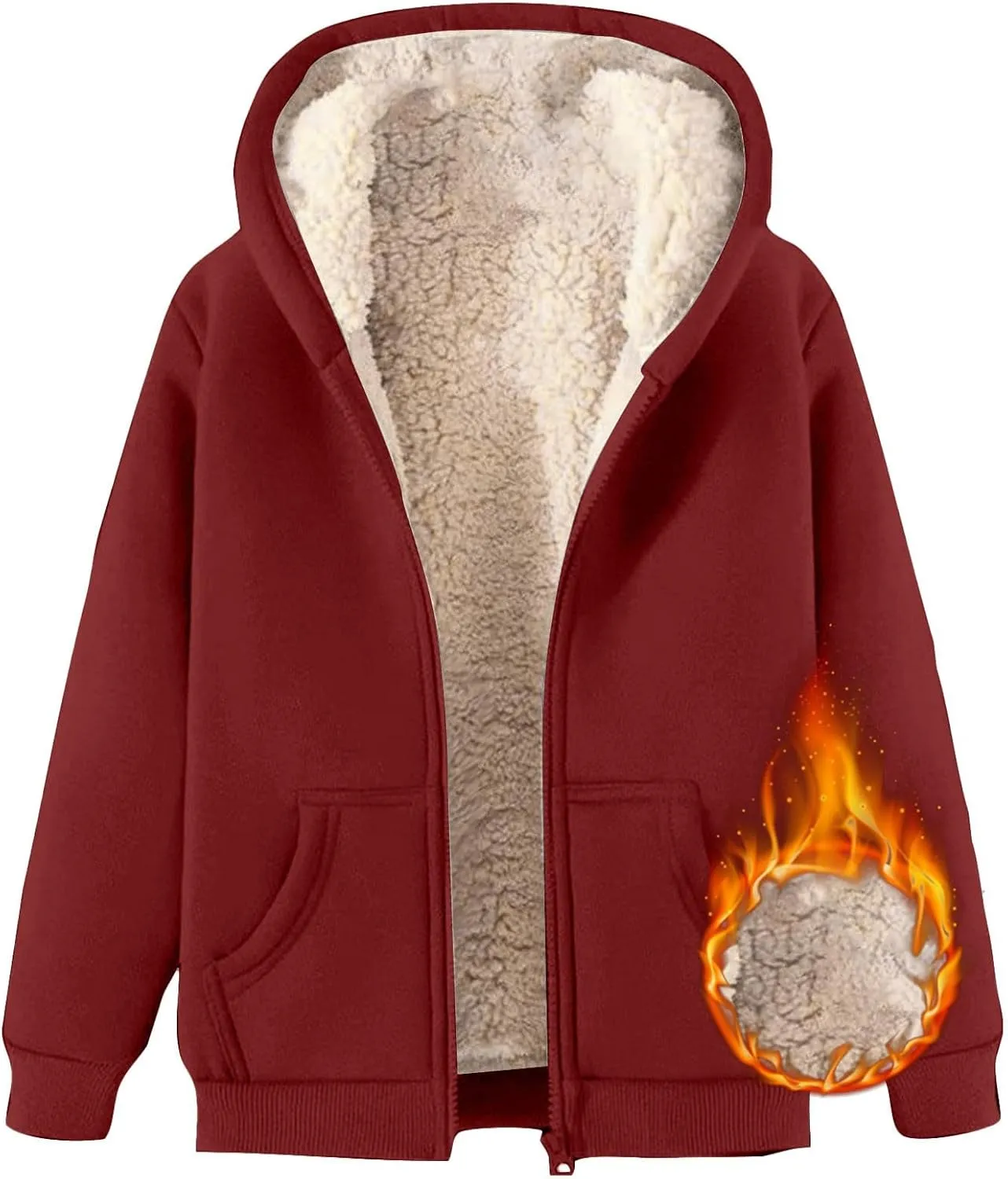 Men Sherpa Fleece Lined Hoodie Oversize Chunky Warm Heavyweight Sweatshirt Casual Full Zip Fuzzy Jacket Big and Tall