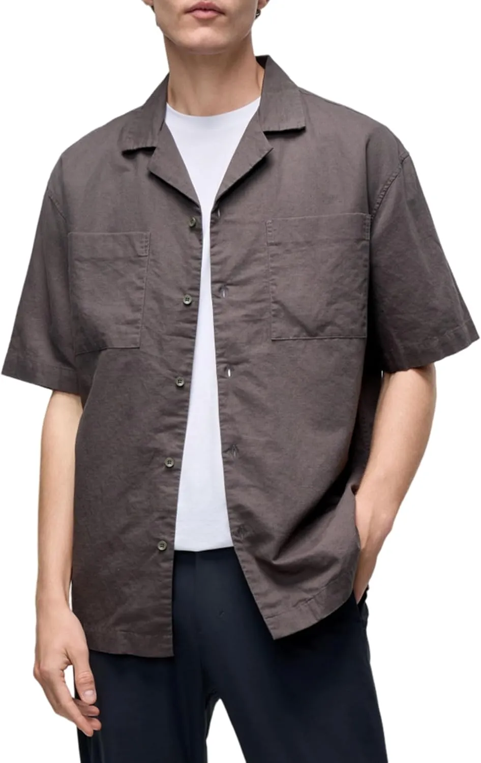 Men's Casual Linen Shirts Short Sleeve Button Down Shirts Summer Beach Vacation Blouses Lightweight Hawaiian Tops