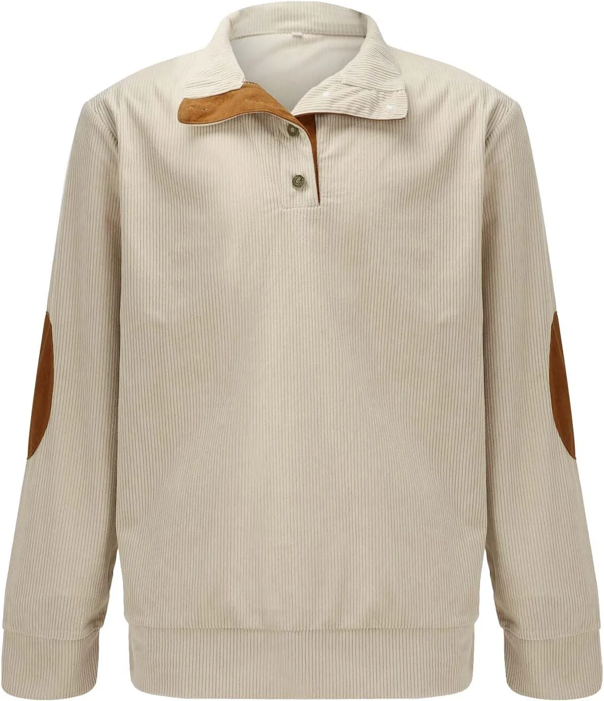 Men's Corduroy Sweatshirt Casual Long Sleeve Stand Collar Button Pullover Sweatshirts Lightweight Big and Tall Hoodie